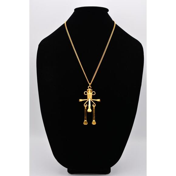 Mustad Vintage Pendant Necklace Chunky Gold Tone Abstract Heavy Signed Bin7B - Picture 2 of 12